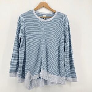 NIC+ZOE Striped Long Sleeve Asymmetrical Hem Knit Sweater Women XL Blue White